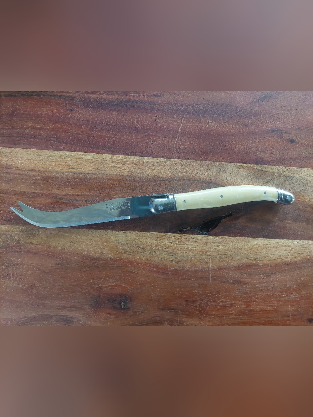 Laguiole Ivory-Tone Curved Folding Boning & Cheese Knife Jean Dubost